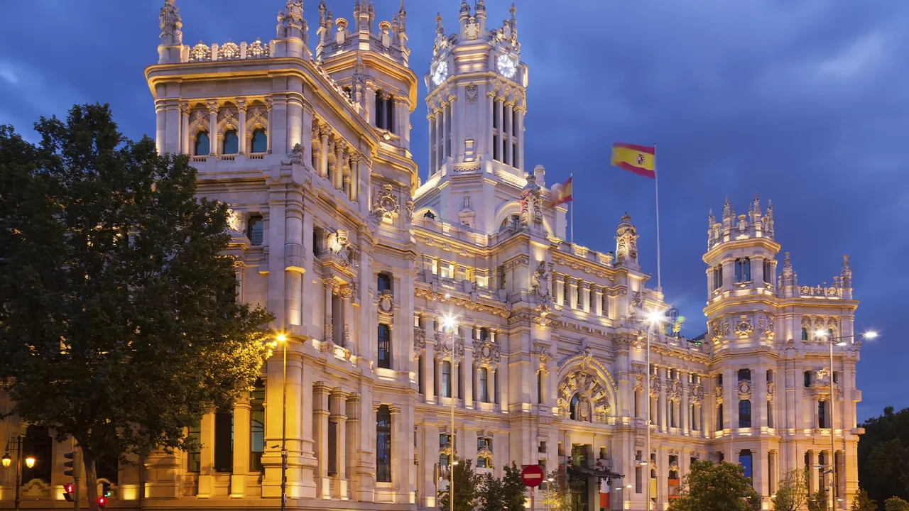 Madrid architecture at dusk, illustrative destination photograph