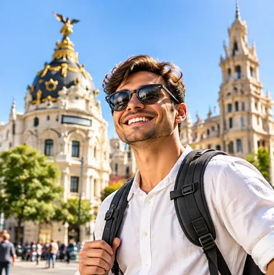 Illustrative portrait of a traveler